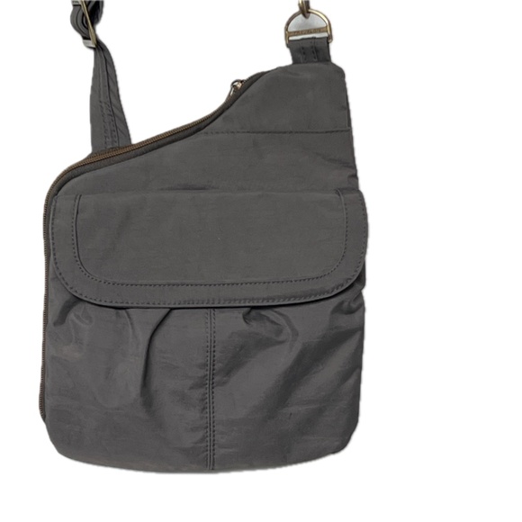 Travelon Bag Gray Anti Theft Strap Locking Travel Crossbody Shoulder Flat - Picture 3 of 7